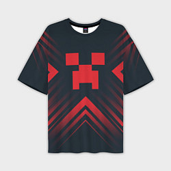 Футболка оверсайз мужская Красный символ Minecraft на темном фоне со стрелка, цвет: 3D-принт