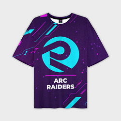 Мужская футболка оверсайз Символ ARC Raiders в неоновых цветах на темном фон