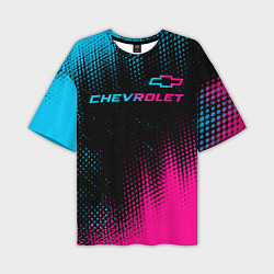 Футболка оверсайз мужская Chevrolet - neon gradient: символ сверху, цвет: 3D-принт