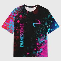 Футболка оверсайз мужская Evanescence - neon gradient: символ и надпись верт, цвет: 3D-принт