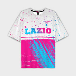 Мужская футболка оверсайз Lazio neon gradient style: символ сверху