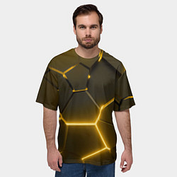 Футболка оверсайз мужская Золотые неоновые геометрические плиты, цвет: 3D-принт — фото 2