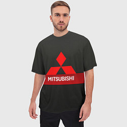 Футболка оверсайз мужская Mitsubishi - логотип - красная полоса, цвет: 3D-принт — фото 2