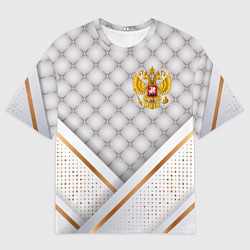 Футболка оверсайз мужская Герб России white gold, цвет: 3D-принт