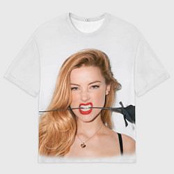 Футболка оверсайз мужская Эмбер Хёрд с розой, цвет: 3D-принт