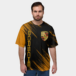 Футболка оверсайз мужская Порше - Оранжевые потертости, цвет: 3D-принт — фото 2