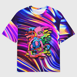Футболка оверсайз мужская Скейтбордист Барт Симпсон на фоне разноцветных кля, цвет: 3D-принт