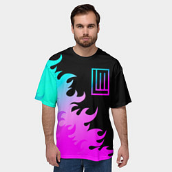Футболка оверсайз мужская Lindemann неоновый огонь, цвет: 3D-принт — фото 2