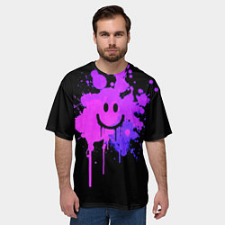 Футболка оверсайз мужская Неоновый улыбающийся смайлик, цвет: 3D-принт — фото 2