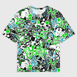 Мужская футболка оверсайз Зелено-голубой абстрактный узор