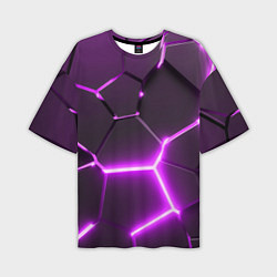 Мужская футболка оверсайз Фиолетовые неоновые геометрические плиты