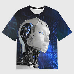 Футболка оверсайз мужская Голова робота - киберпанк, цвет: 3D-принт