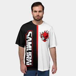 Футболка оверсайз мужская Киберпанк 2077 - Черно-белый с красной линией, цвет: 3D-принт — фото 2