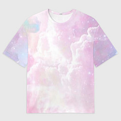Мужская футболка оверсайз Розовые облака на голубом небе