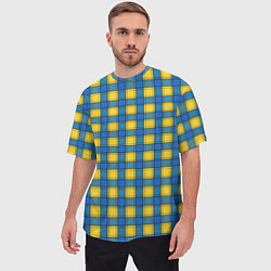 Футболка оверсайз мужская Желтый с синим клетчатый модный узор, цвет: 3D-принт — фото 2