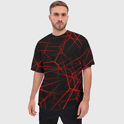 Футболка оверсайз мужская Красные линии на черном фоне, цвет: 3D-принт — фото 2