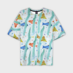 Мужская футболка оверсайз Детский рисунок рыбки акварель