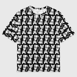 Футболка оверсайз мужская Скелет кошки - Halloween pattern, цвет: 3D-принт