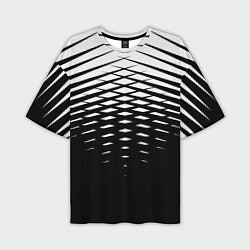 Мужская футболка оверсайз Черно-белая симметричная сетка из треугольников