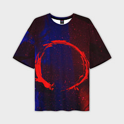 Мужская футболка оверсайз Синий и красный абстрактный дым и краски