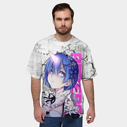 Футболка оверсайз мужская Ре Зеро - Рем - Режим берсерк, цвет: 3D-принт — фото 2