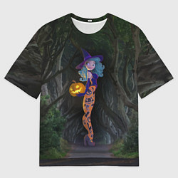 Футболка оверсайз мужская Ведьма с тыквой и в крутых колготках - Halloween, цвет: 3D-принт