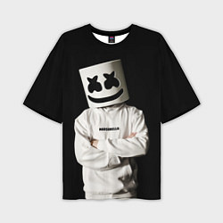 Футболка оверсайз мужская Marshmello на чёрном фоне, цвет: 3D-принт