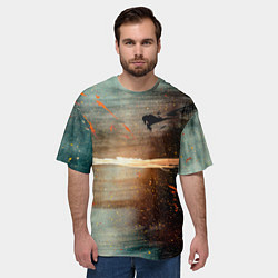 Футболка оверсайз мужская Светло-синий абстрактный фон и брызки красок, цвет: 3D-принт — фото 2