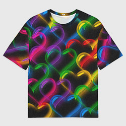 Мужская футболка оверсайз Граффити - неоновые сердца