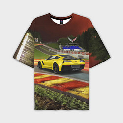 Мужская футболка оверсайз Chevrolet Corvette на гоночной трассе