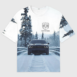 Мужская футболка оверсайз Dodge in winter forest