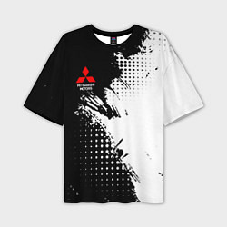 Мужская футболка оверсайз Mitsubishi - черно-белая абстракция