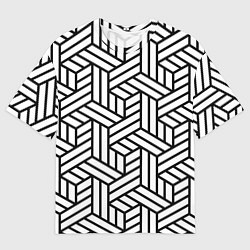 Футболка оверсайз мужская Чёрно-белый завивающийся паттерн, цвет: 3D-принт