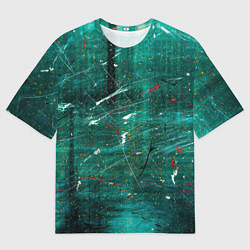 Футболка оверсайз мужская Светло-зелёный туман, краски и царапины, цвет: 3D-принт