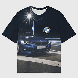 Футболка оверсайз мужская BMW на ночной трассе, цвет: 3D-принт