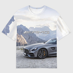 Мужская футболка оверсайз Mercedes AMG V8 Biturbo cabriolet - mountains