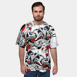 Футболка оверсайз мужская Красные цветы и птицы, цвет: 3D-принт — фото 2