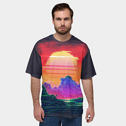 Футболка оверсайз мужская Синтвейв неоновые горы на закате, цвет: 3D-принт — фото 2