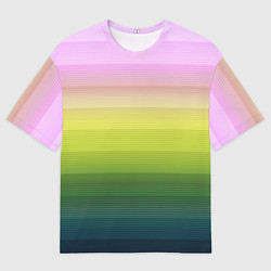 Мужская футболка оверсайз Яркий желтый зеленый розовый полосатый узор