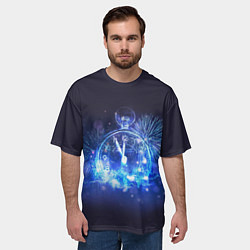 Футболка оверсайз мужская Часы в Новый год на фоне салюта, цвет: 3D-принт — фото 2