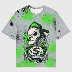 Футболка оверсайз мужская Slipknot скелет green, цвет: 3D-принт