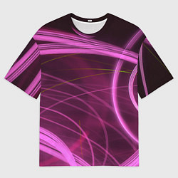 Мужская футболка оверсайз Абстрактные неоновые розовые линии во тьме