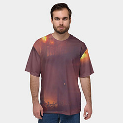 Футболка оверсайз мужская Викторианский дом и старые фонари с тыквами в пурп, цвет: 3D-принт — фото 2