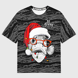Футболка оверсайз мужская Be merry, fish, Santa Claus, цвет: 3D-принт
