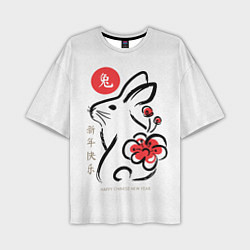 Мужская футболка оверсайз Rabbit with flower - chinese new year