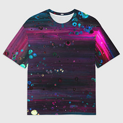Футболка оверсайз мужская Фиолетовые абстрактные волны и камни, цвет: 3D-принт