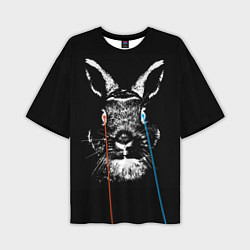 Мужская футболка оверсайз Черный кролик стреляет лазерами из глаз