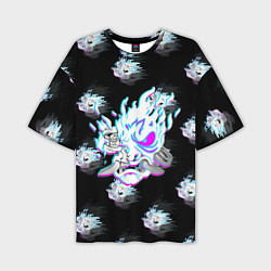 Мужская футболка оверсайз Cyberpunk 2077 neon samurai glitch art colors