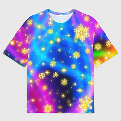 Мужская футболка оверсайз Снежинки и звезды - яркие цвета
