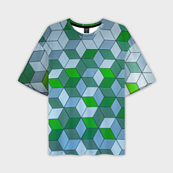 Футболка оверсайз мужская Зелёные и серые абстрактные кубы с оптической иллю, цвет: 3D-принт